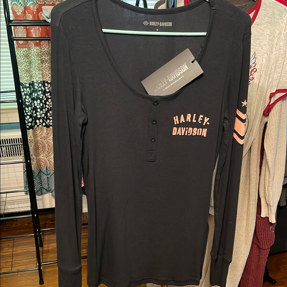 Harley-Davidson Black and Pink Long Sleeve Top